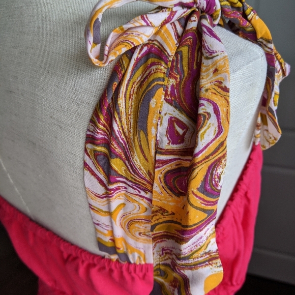 Free People Dress Maxi Multicolor Tie Straps Sleeveless Linen Hot Pink 10 NWT - Picture 11 of 14